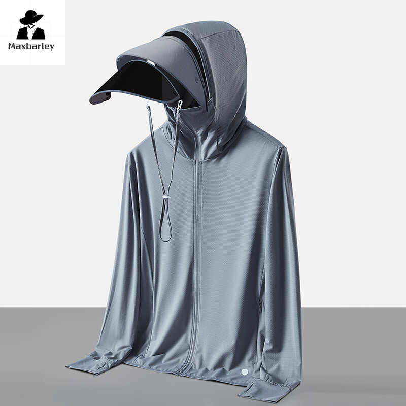 UPF 50 + giacca a vento in pelle UV coppia estate ghiaccio traspirante cappotto con cappuccio ad asciugatura rapida Outdoor ciclismo campeggio giacca leggera da uomo