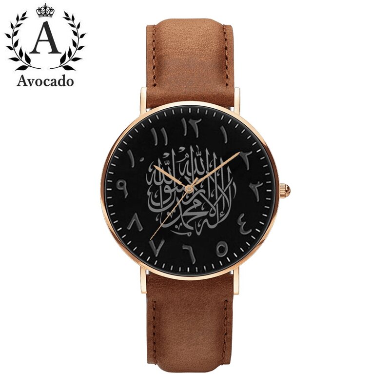 Reloj de cuarzo árabe para hombre, pulsera informal con correa de cuero de oro rosa, a la moda