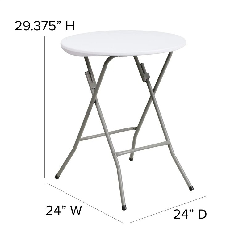 طاولة عالية قابلة للطي من البلاستيك الأبيض ، دائرية بطول قدمين
