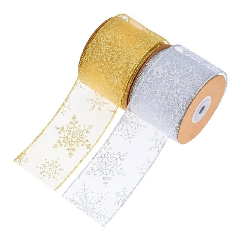 Hochzeitsdekoration, Weihnachtsband, doppelter Drahtrand, bedrucktes Schneeflocken-Ripsband für Geschenkverpackungen