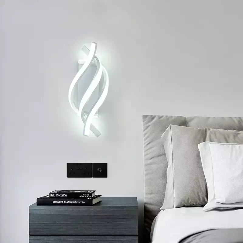 Lampu Dinding LED Modern, lampu dinding dalam ruangan desain melengkung Spiral untuk ruang tamu, Kamar tidur, lorong, samping tempat tidur, pencahayaan tempat lilin