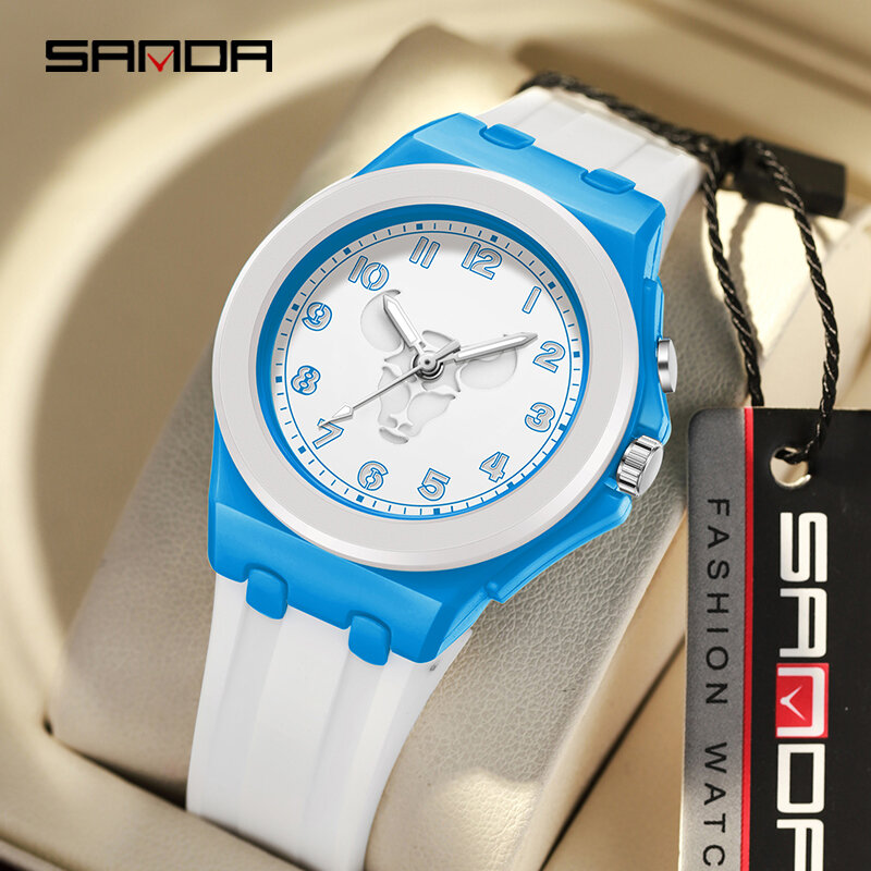 Sanda 6106 전자 쿼츠 시계, 학생용 패션 트렌드, 별자리 달력, 야간 조명, 방수 시계