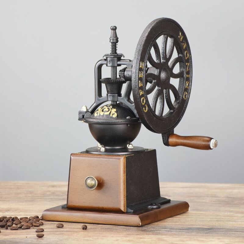 Antieke Gietijzeren Vintage Stijl Houten Handvat Handmatige Koffiemolen