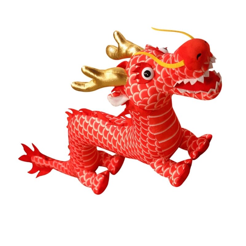 لعبة هدية لحفلات الحيوانات المحشوة على شكل تنين كرتوني، مهرجان الربيع، زخرفة السنة الصينية الجديدة، مصنوعات يدوية على شكل تنين