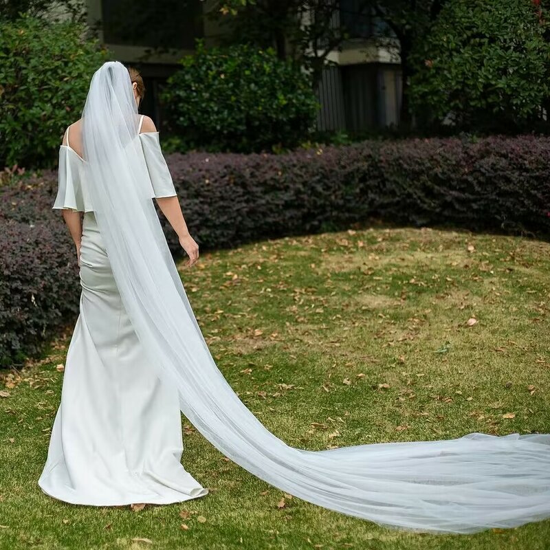 Elegante velo da sposa con pettine 3 metri 1 strato/2 strati/3 strati bianco avorio semplice sposa cattedrale veli accessori da sposa
