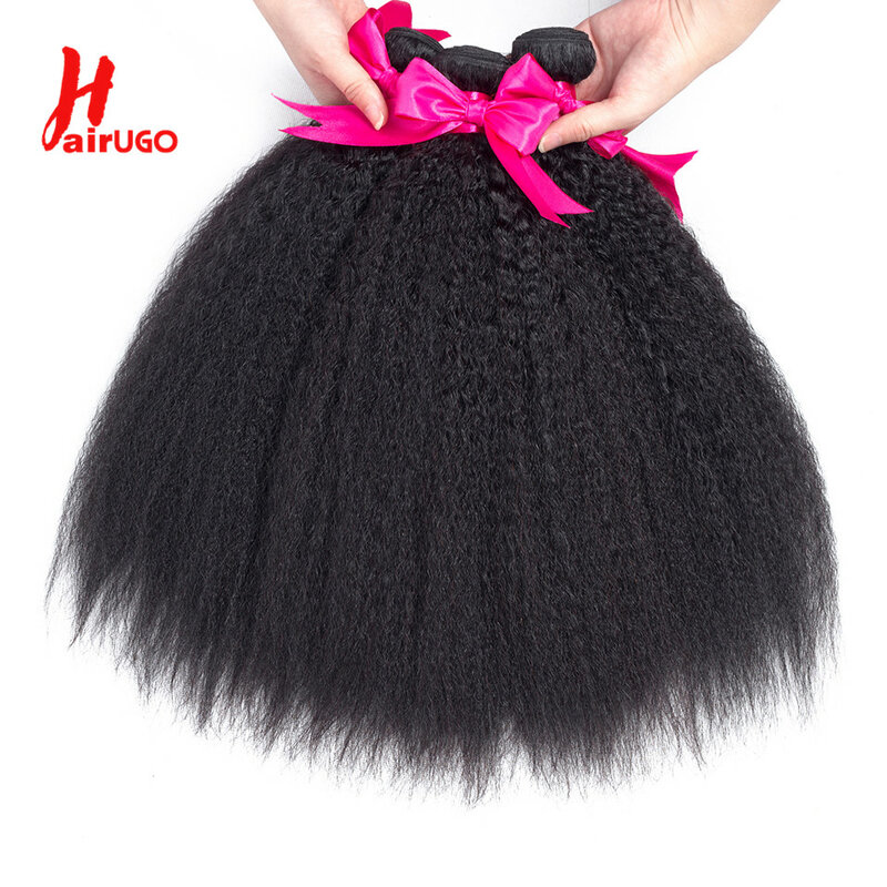 HairUGo-Mèches Brésiliennes Non-Remy 100% Naturelles, Cheveux Crépus Lisses, avec Baby Hair, Tissage Double Trame