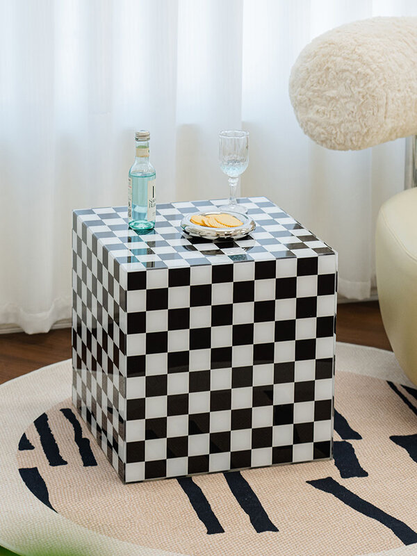 Акриловый шахматный журнальный столик в скандинавском стиле, подставки для телевизора в гостиной, маленький квадратный боковой столик для дивана, креативные Угловые столы для балкона