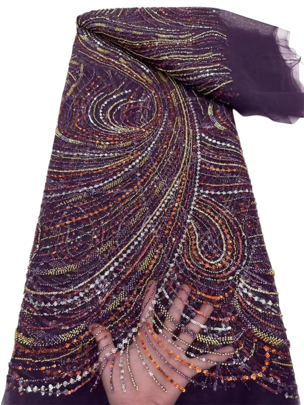 Afrykański nigeryjski tiul, cekiny, 2024, koraliki, kamienne suknie balowe, nigeryjska koronkowa tkanina, wysoka jakość, haft, szycie, 5 jardów