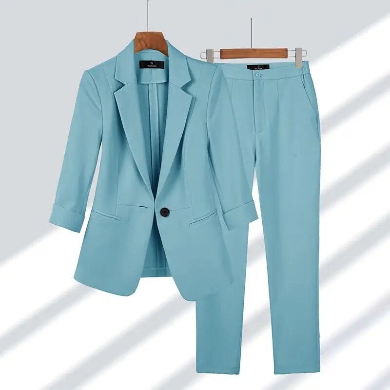 여성용 우아한 세트 재킷 매칭 세트, 한국 시크 블레이저 코트 바지, 2 피스 여성 전문 세트, 2024 용수철 여름 신상