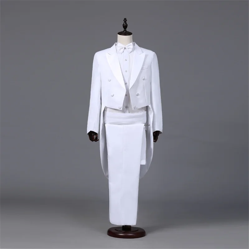 Men's Tailcoat Classic Modern White and Black Basic Style Mens Suit with Tailcoat Singer Magician Stage Jacket Outfits