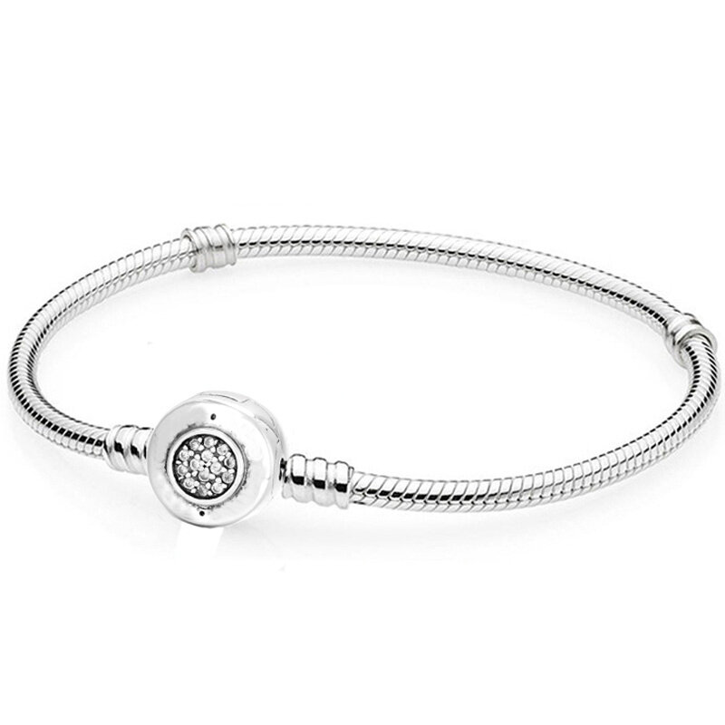 Oryginalna bransoletka z błyszczącą łańcuszek wężyk z zapięciem bransoletką z sercem 925 srebrna charms dopasowana do modnych koraliki do biżuterii Diy