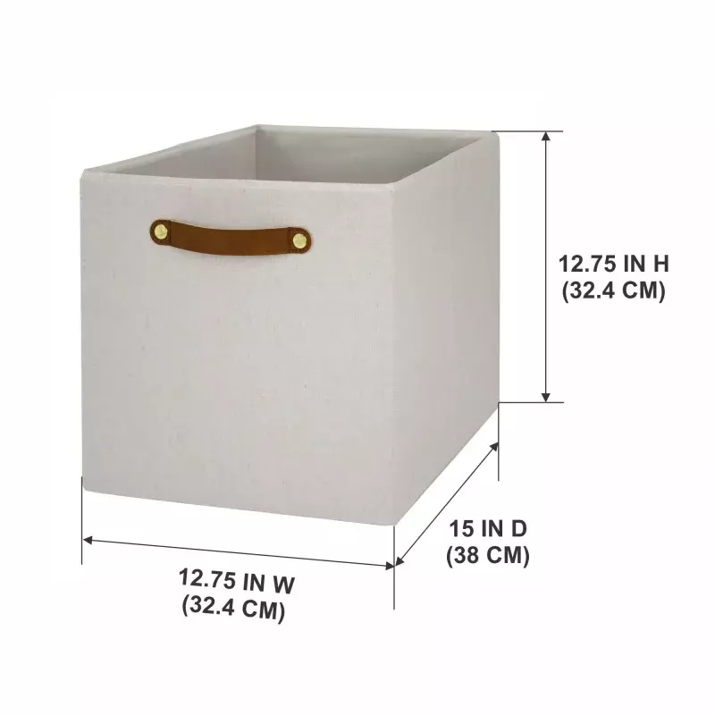 Better Homes & Gardens Fabric Cube Storage Bins (12.75" x 12.75"), 2 Pack, Vanilla with Leather Handle