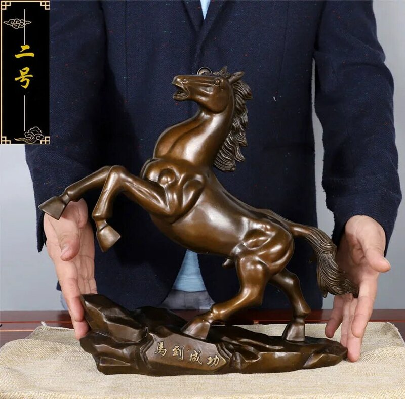 Grande statue de bronze de FENG pour la décoration de mascotte, gestionnaire de bureau à domicile, bonne statue de cheval de succès carmise en place, totems de prospérité et de bonne chance