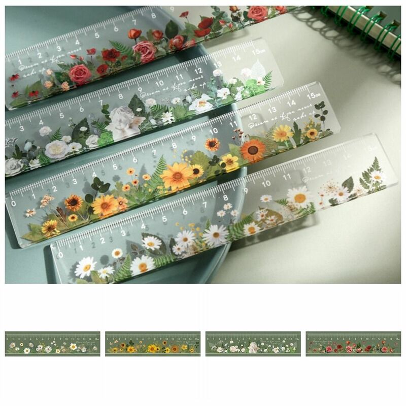 Multifunction 15cm Straight Ruler Creative Double-duty Transparent Math Drawing Ruler Daisy Acrylic DIY Drawing Tools Student