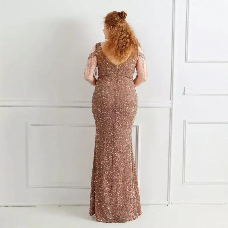 Sladuo Sexy elegante donna Plus Size manica a fessura scollo a V abito lungo lucido moda Casual abito da sera da Cocktail abito da festa Skinny