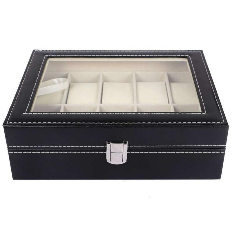 Kotak penyimpanan jam tangan kulit, penyusun perhiasan kotak tampilan jam tangan kulit palsu 6/10/12/20 Slot
