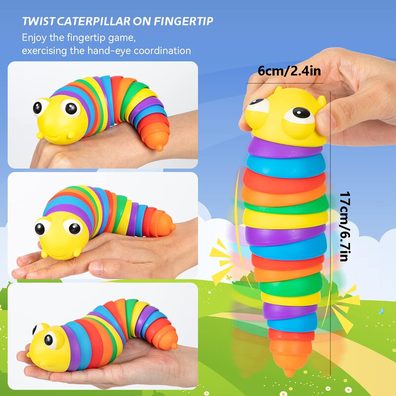 Sensorial Fidget Brinquedos para Crianças, Worm Brinquedos, Anti-Ansiedade, Caterpillar Slug, Relaxante, Rastejando, Alívio