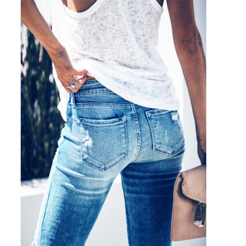 Calças jeans rasgadas femininas, monocromáticas, roupas de primavera e verão, nova moda, 2024
