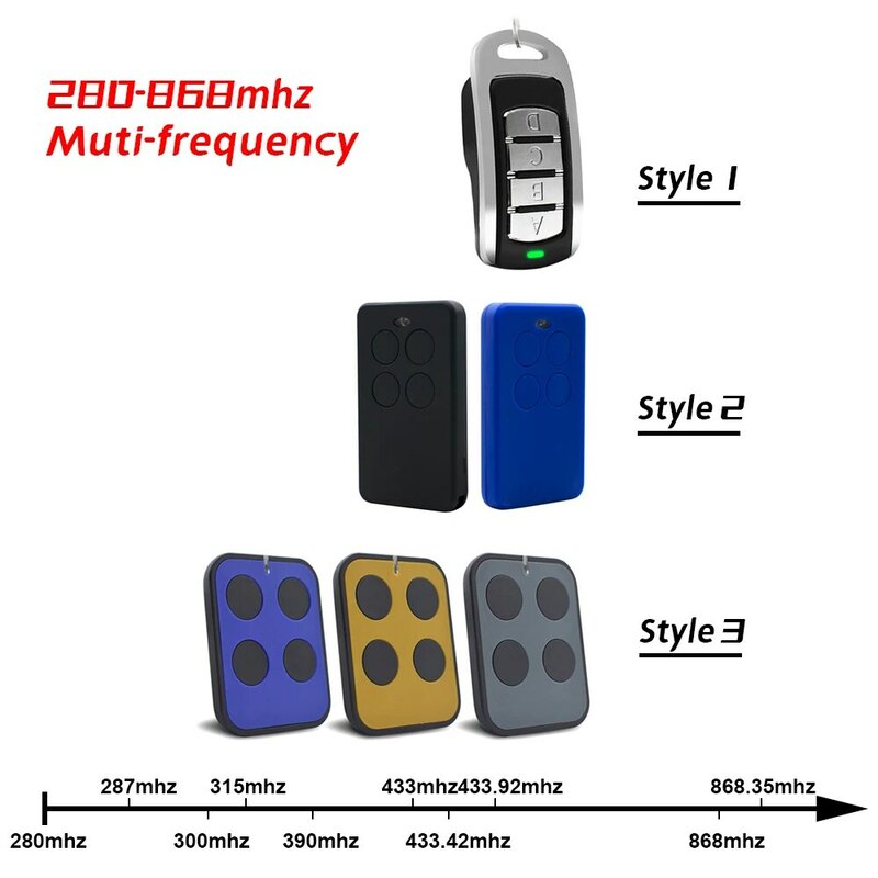 4 em 1 controlo a distância multifrequency para a porta da garagem, 280-868mhz, keychain, 433mhz, controlador fixo do código