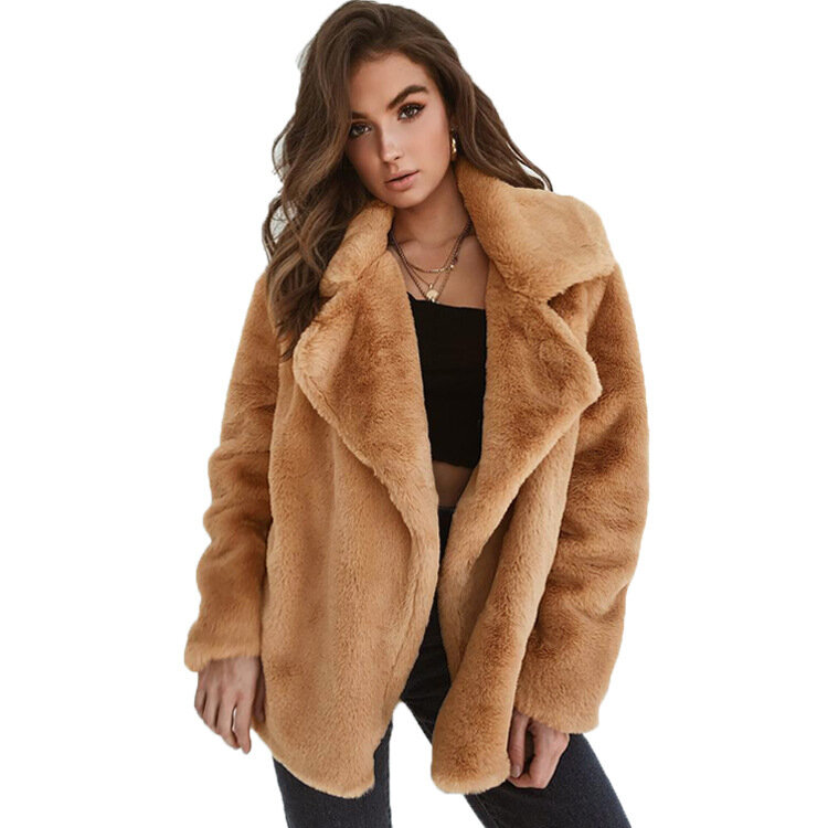 Элегантное коричневое пушистое Женское пальто из искусственного меха, уличная одежда, осень-зима 2022, теплое плюшевое пальто, женское белое пушистое пальто