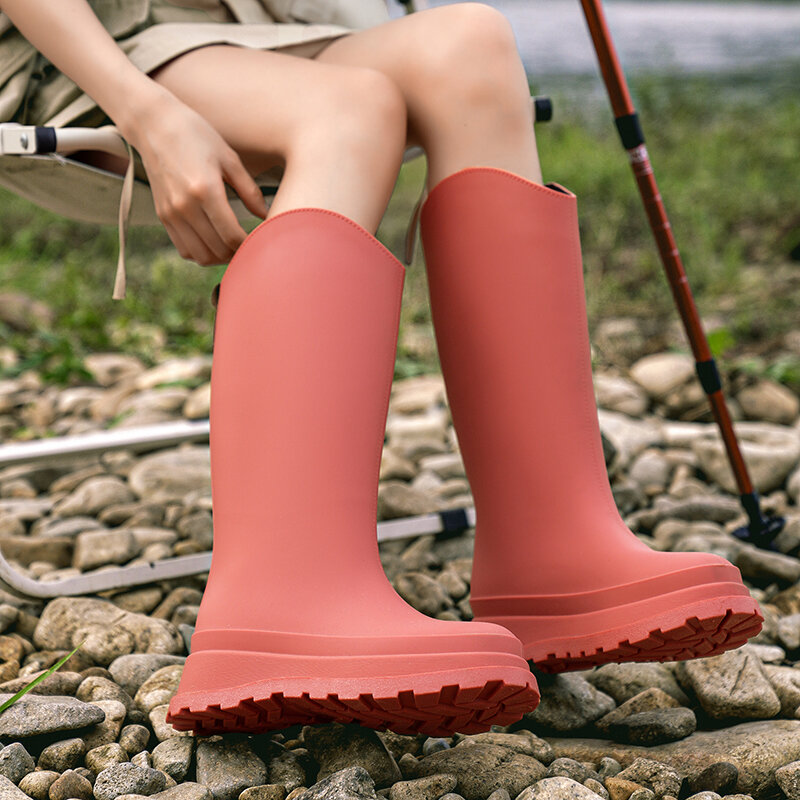 STRONGSHEN-PVC مقاوم للماء Rainboots للنساء ، عدم الانزلاق المطاط الأحذية الدافئة الفراء ، مقاومة للاهتراء الركبة أحذية عالية ، والأزياء