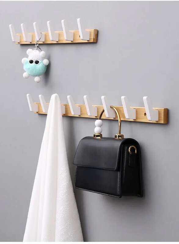 Solid Wood Hanging Clothes Hook Non Perforated Wall Coats Rack Wall Row Hooks Door Bedroom Clothes Hanging Entrance Racks