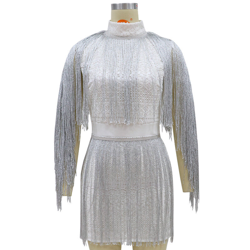 Модное женское белое коктейльное платье с бахромой, элегантная мини-юбка для клуба, Новое поступление, облегающее кружевное платье с вырезами