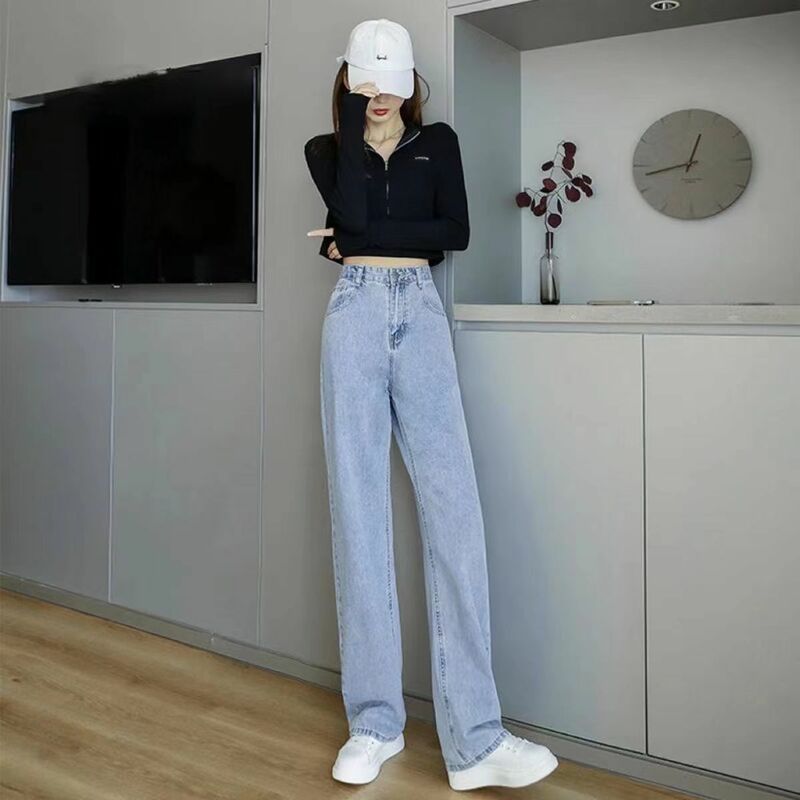 Frauen Blau Casual Jeans Neue Ankunft 2022 Herbst Koreanische Stil Alle-spiel Lose Hohe Taille Weibliche Breite Bein Denim hosen