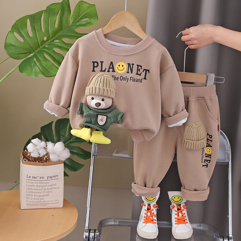 2024 Spring Baby Boy Clothes 12 To 18months Outfits for Kids Korean Cartoon Pullover Long Sleeve T-shirts and Pants Tracksuits