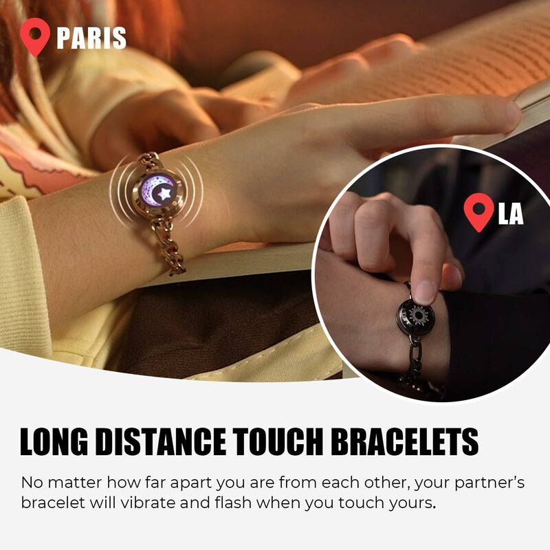 Totwoo Long Distance touch Light up & Vibrate bracciali per coppie, regali di relazione a lunga distanza braccialetto Bluetooth intelligente