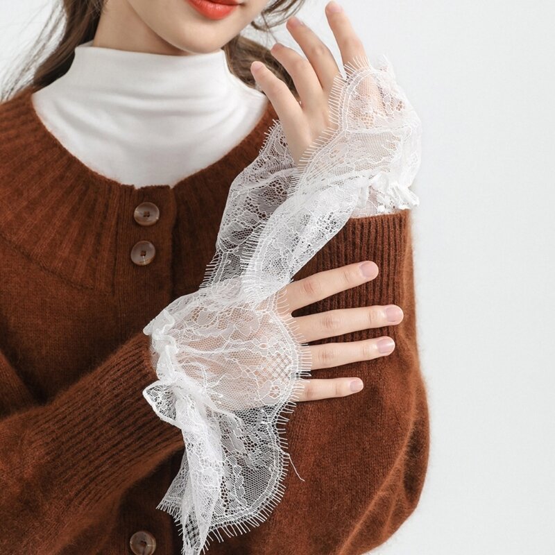 Ruffle Fake Sleeves Girls Pleated False Cuffs for Women Sweater Wrist Warmer Female White Black Color Shirts Lace Cuffs