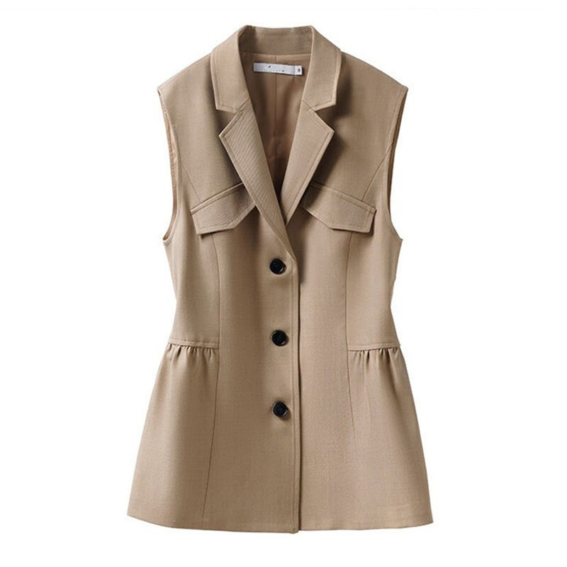 여성용 싱글 브레스티드 민소매 블레이저 조끼 재킷, 한국 슬림 조끼 코트, 여성 조끼 상의, 2024 뉴 패션