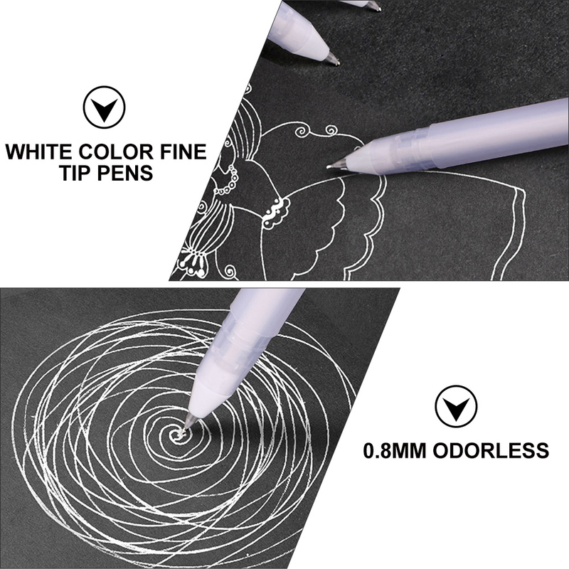 5 шт. белая гелевая шариковая ручка с белым хайлайтером, тонкие белые шариковые ручки для иллюстрации, рисования, Пластиковые чернила