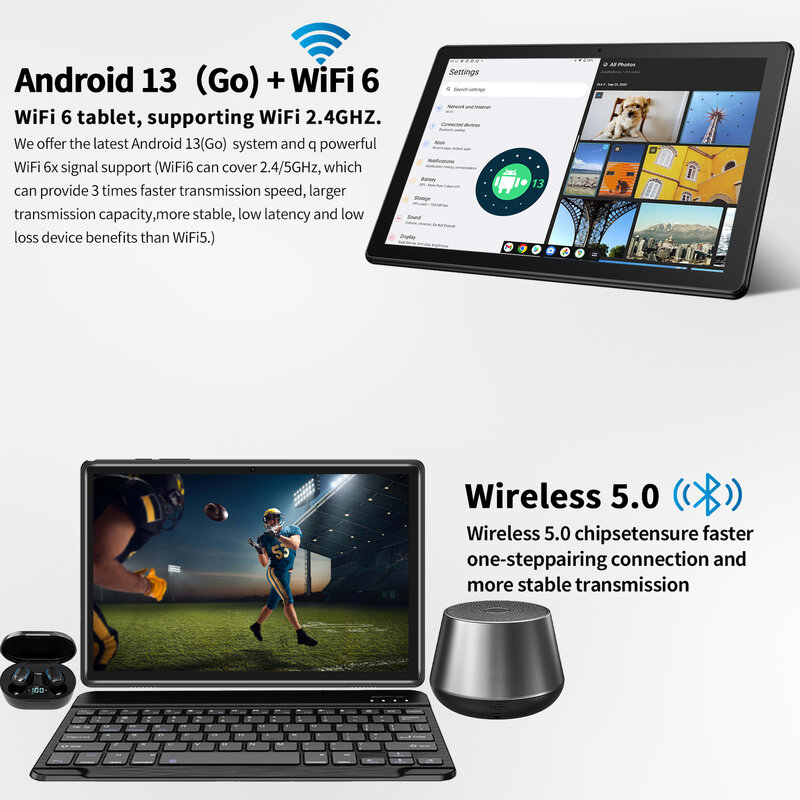 Hot Pepper-Dt10 Tablet com Wi-Fi, IPS HD de 10,1 polegadas, 2.5D, 4GB de RAM, 128GB ROM, Processador IMG8300, Bateria 5000mAh, Android 13, Tipo-C