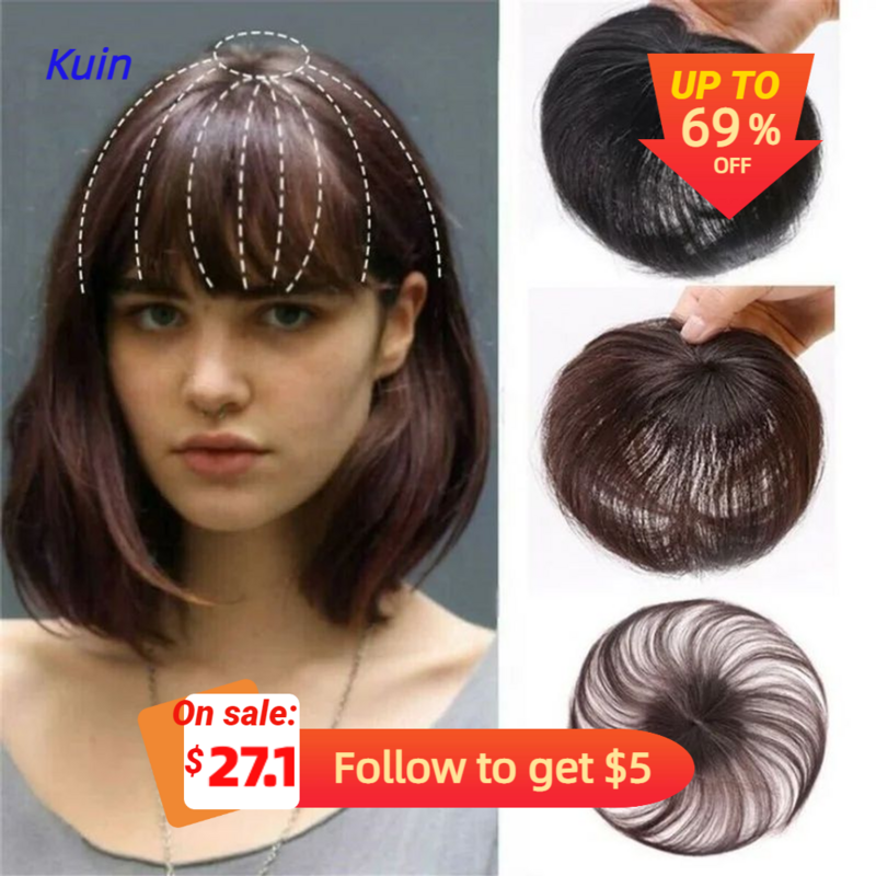 Kuin Silk Base Women Toupee Human Hair Wigs Topper Clip In Hairpiece With Bangs P6/613 Hair Toppers For Women Hair Extensions