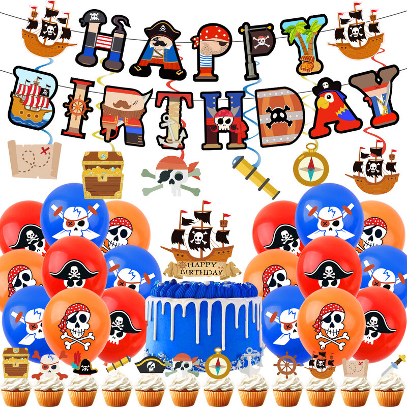 Anime pirate Happy Birthday Acrylic Cake Topper Party Decoration Cake Decor Flag Baby Shower Baking DIY Supplies Kids Gift