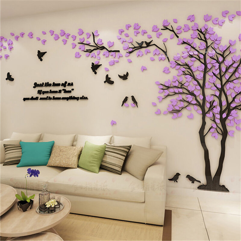 Tree Wall Stickers Warm Sweet Adornment Acrylic 3d Wall Stickers for Bedroom Sofa TV Background Wall