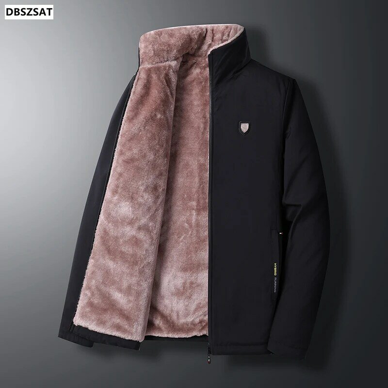 Outwear Waterproof Warm Thick Fleece Parkas Men Solid Stand Collar with Fur Winter Vintage Streetwear Classic Jacket Men