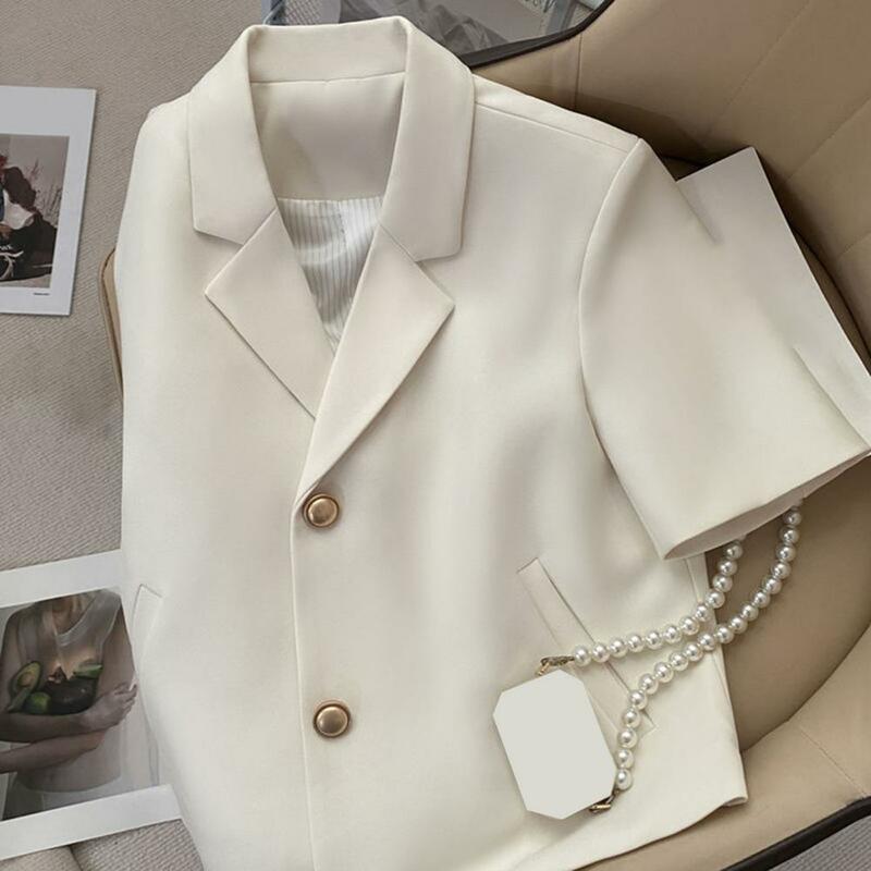 Gift-worthy Women Suit Stylish Women's Office with Short Sleeves Double Button Closure Pockets Lightweight Suit Jacket for Work