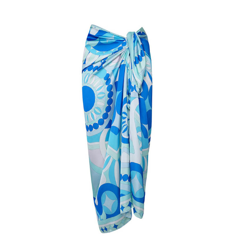حلقة ربط تصميم الرسن بيكيني مع ثونغ النساء ملابس السباحة مع تنورة الإناث الأزرق نمط طباعة ملابس السباحة بحر بدلة السباحة