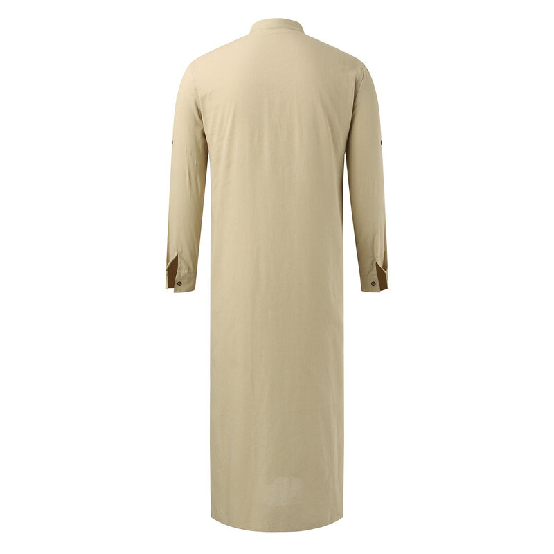 Mens Middle Eastern Arabic Style Simple Robe Mens Muslim Robe With Button Design Side Slit Long Sleeve Arab Dubai Islam Robe