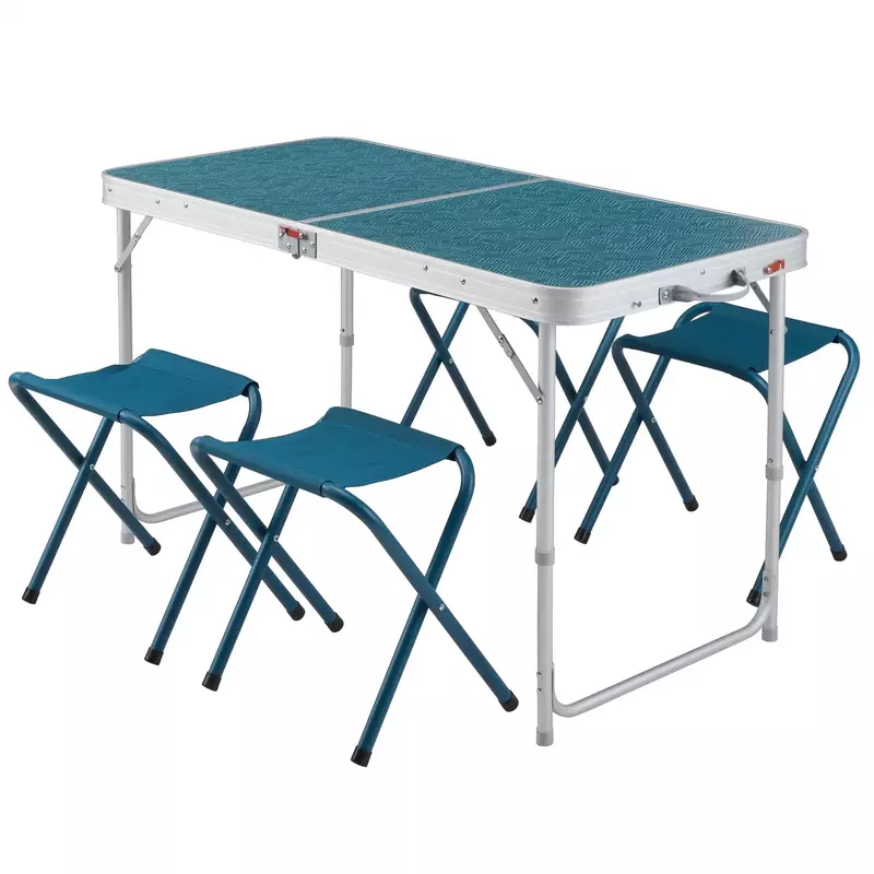 طاولة قابلة للطي للتخييم ، طاولة زرقاء ، 4 كراسي