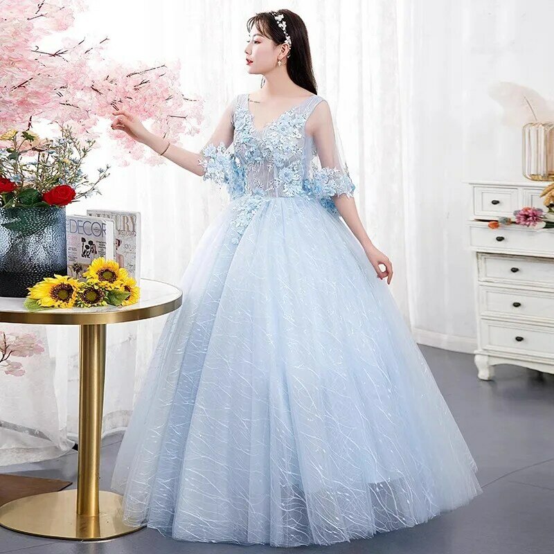 Fashion Ball Gown Women Evening Dresses Appliques Tulle Prom Birthday Party Gowns Formal robes de soirée