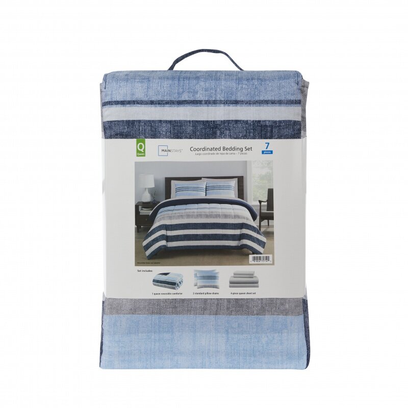 Реверсивная кровать из 7 предметов в мешке с синей полосой, одеяло в комплекте с простыней, двуспальная кровать