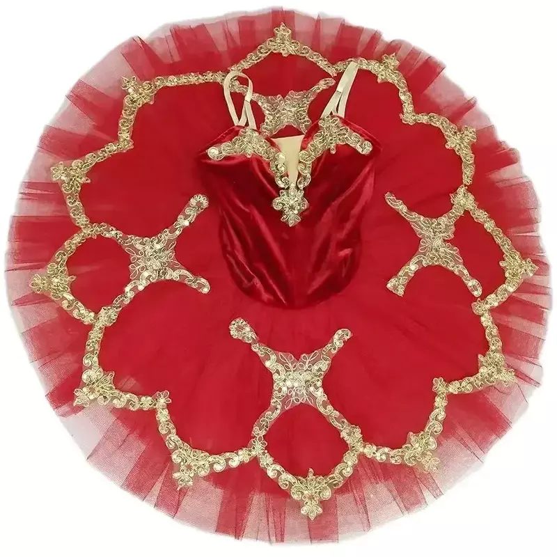Red Ballet Tutu Skirt Professional Belly Dance Costumes Performance Clothing Velvet Tops