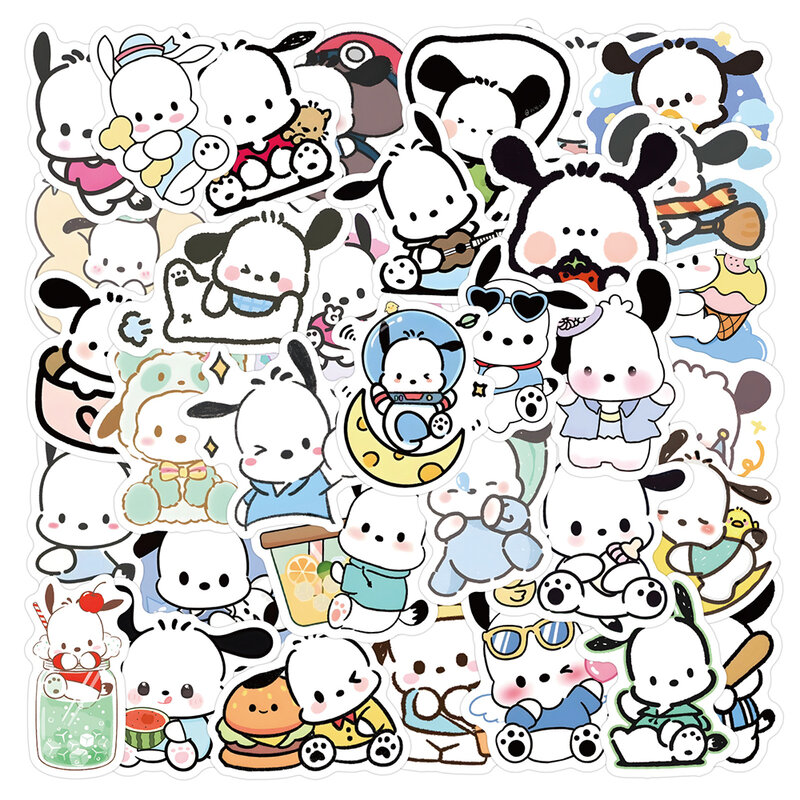 Pegatinas Kawaii Sanrio Pochacco para niños, pegatinas de dibujos animados para álbum de recortes, equipaje portátil, juguetes impermeables, 10/30/60 piezas