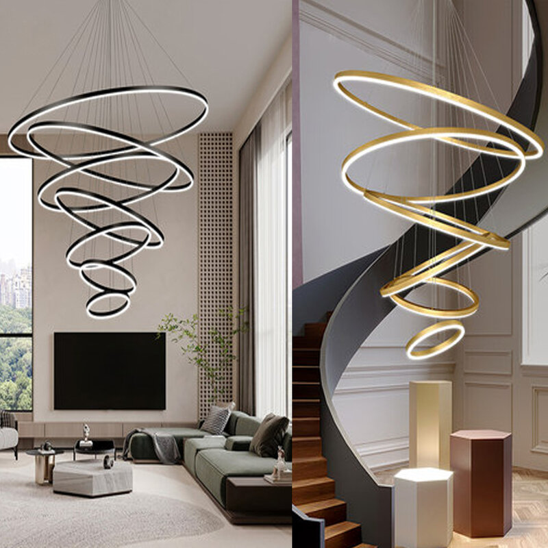 Nordic Style Moderne Hangende Lampen Opknoping Lampen Aluminium Ring Led Plafond Kroonluchters Voor Woonkamer Indoor Interieur Decor