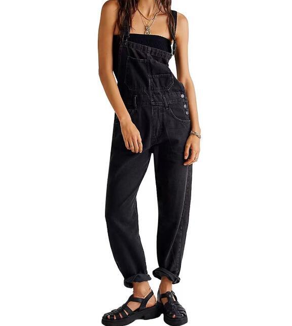 Женские джинсовые комбинезоны, винтажные Свободные повседневные брюки с завышенной талией и ремешком