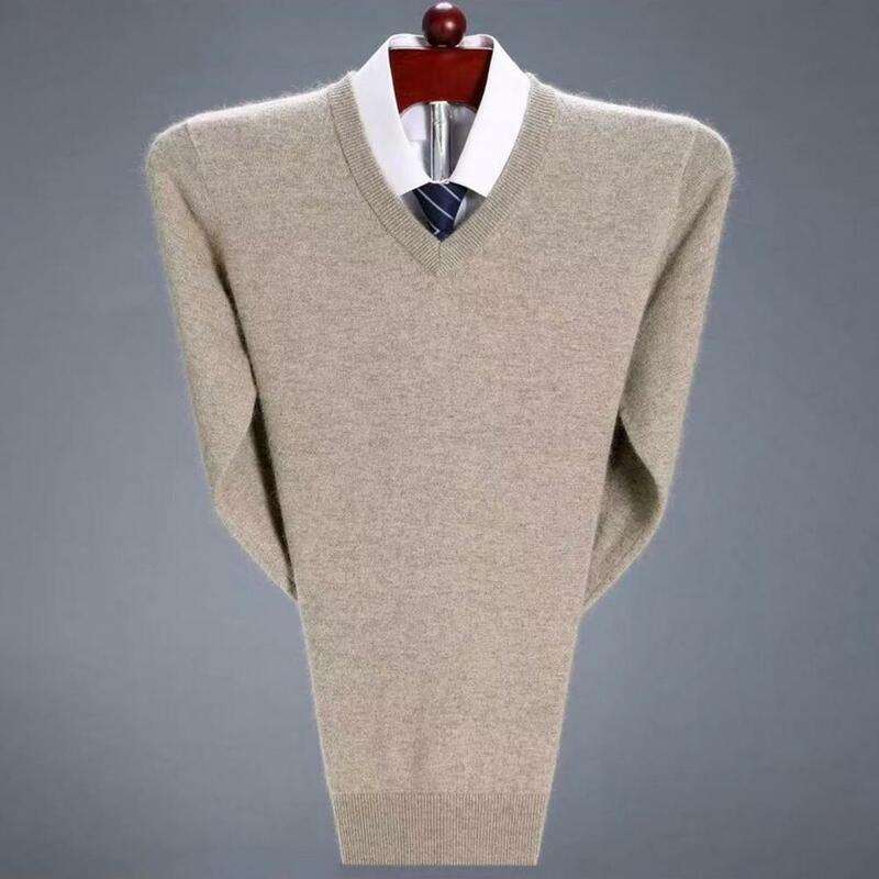 Warstwa podstawowa koszula męska z dekoltem w szpic w jednolitym kolorze dzianinowy sweter jesienno-zimowy gruby sweter miękki elastyczny do połowy długości Unisex