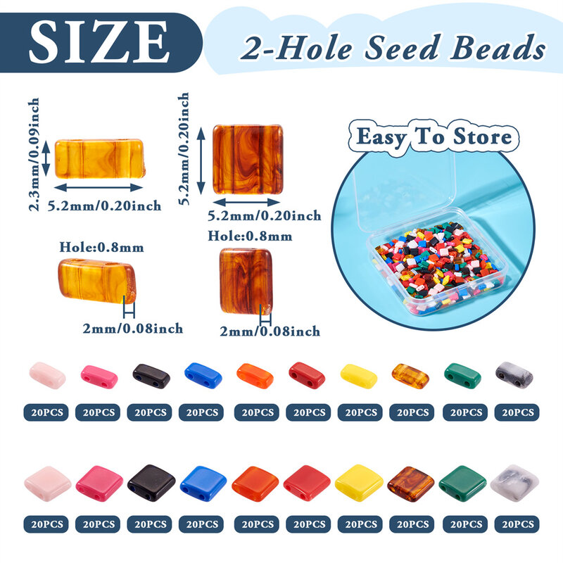 Pretelry 2-Hole Acrylic Seed Beads Opaque Flat Rectangle Slide Charms Tile Carrier Bead fro Bracelet Necklace DIY Jewelry Making